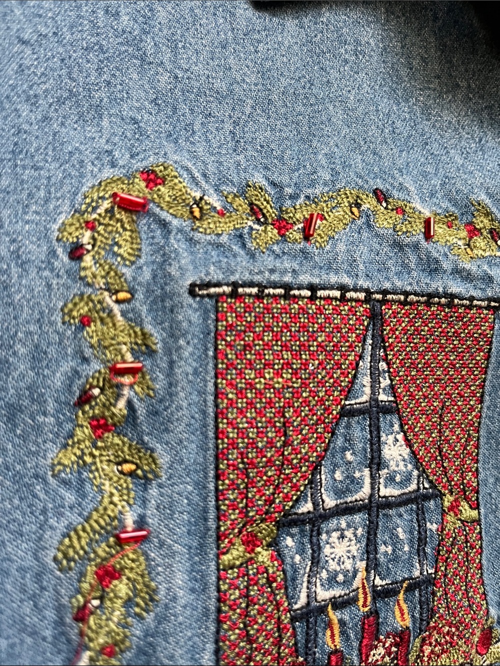 PS Casual Vintage Blue Christmas Stockings Embroidered Denim Shirt Size 1X - Picture 9 of 9